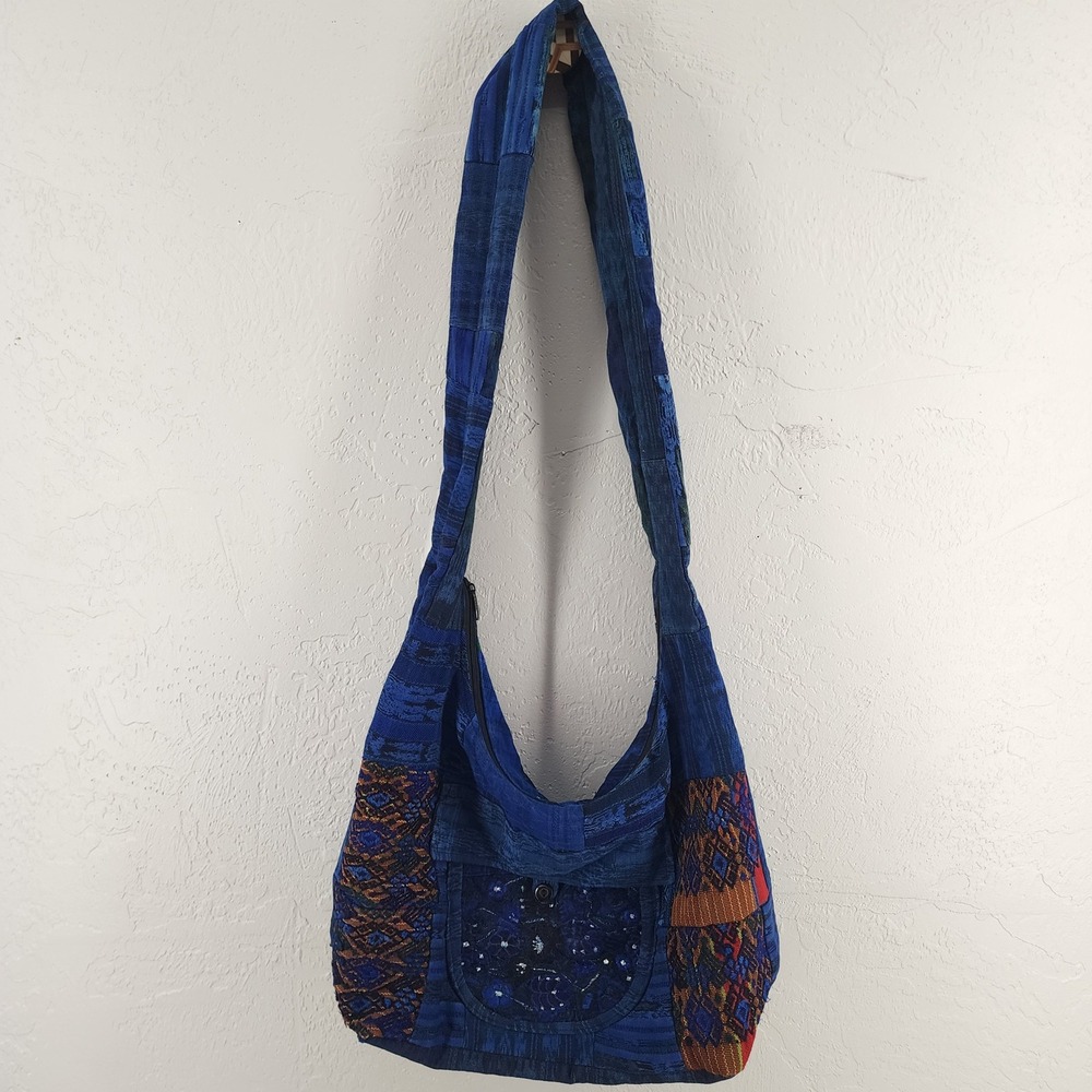 Blue Patchwork Boho Crossbody Messenger Bag Hippie Festival OS